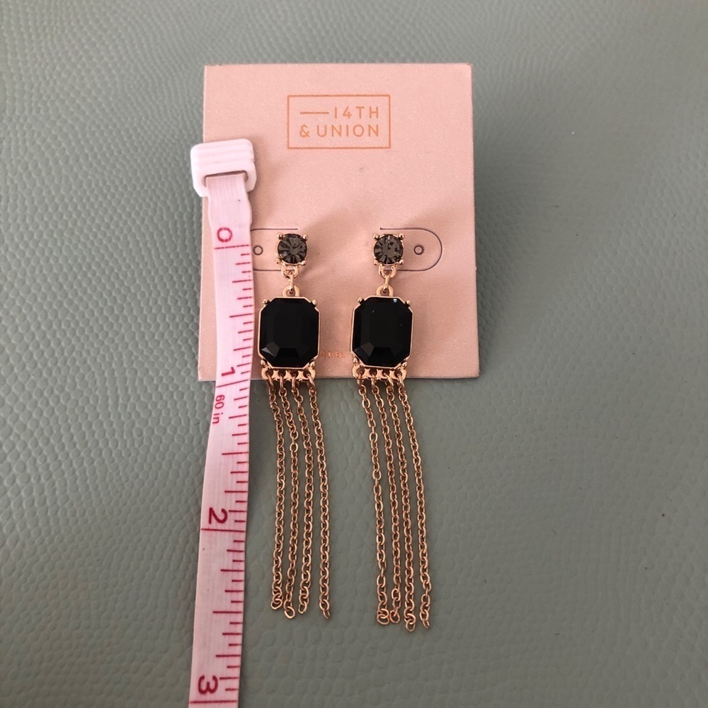 14th & Union Clear-Black-Gold long earrings - NEW - Picture 7 of 8